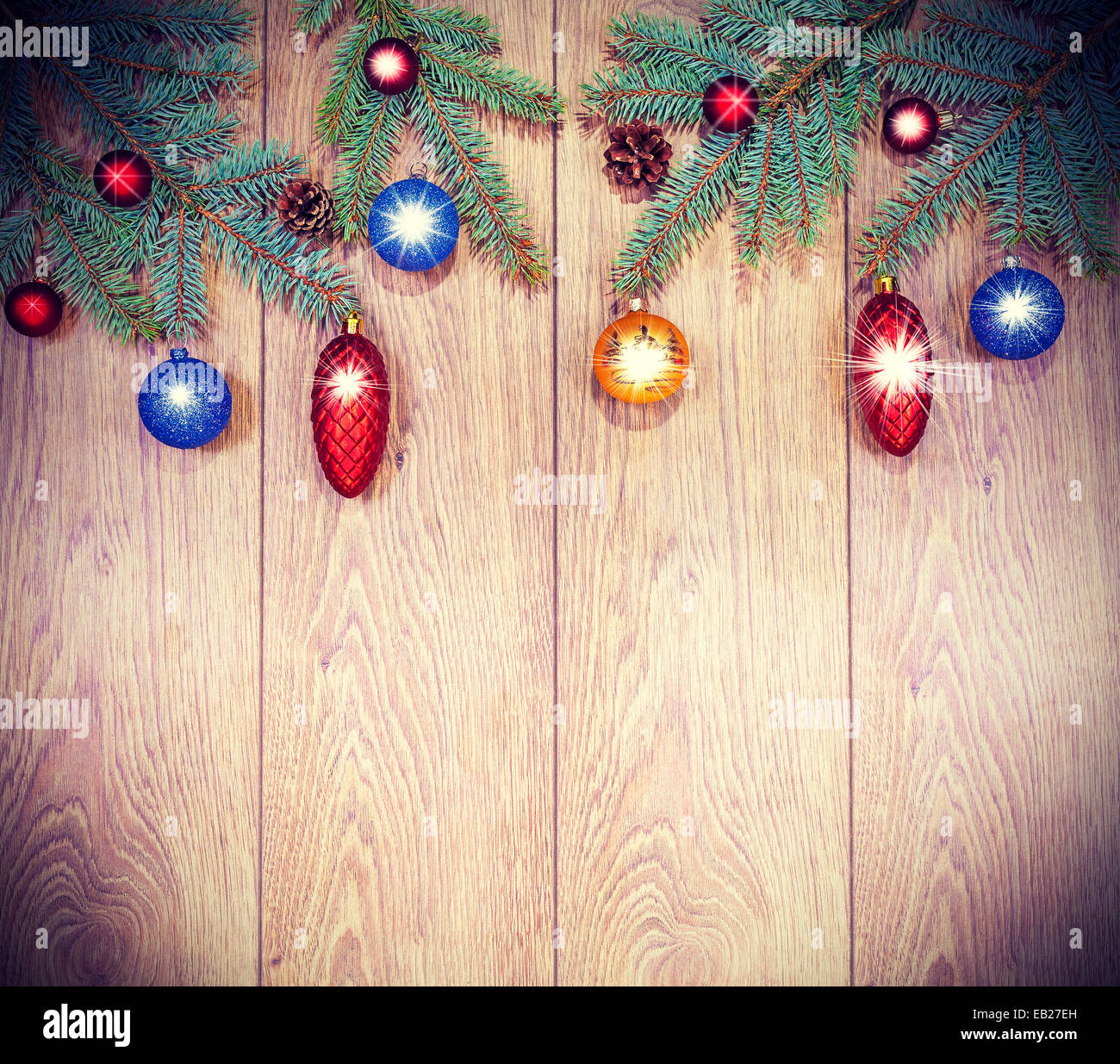Vintage christmas background, decoration a wooden board Stock Photo - Alamy