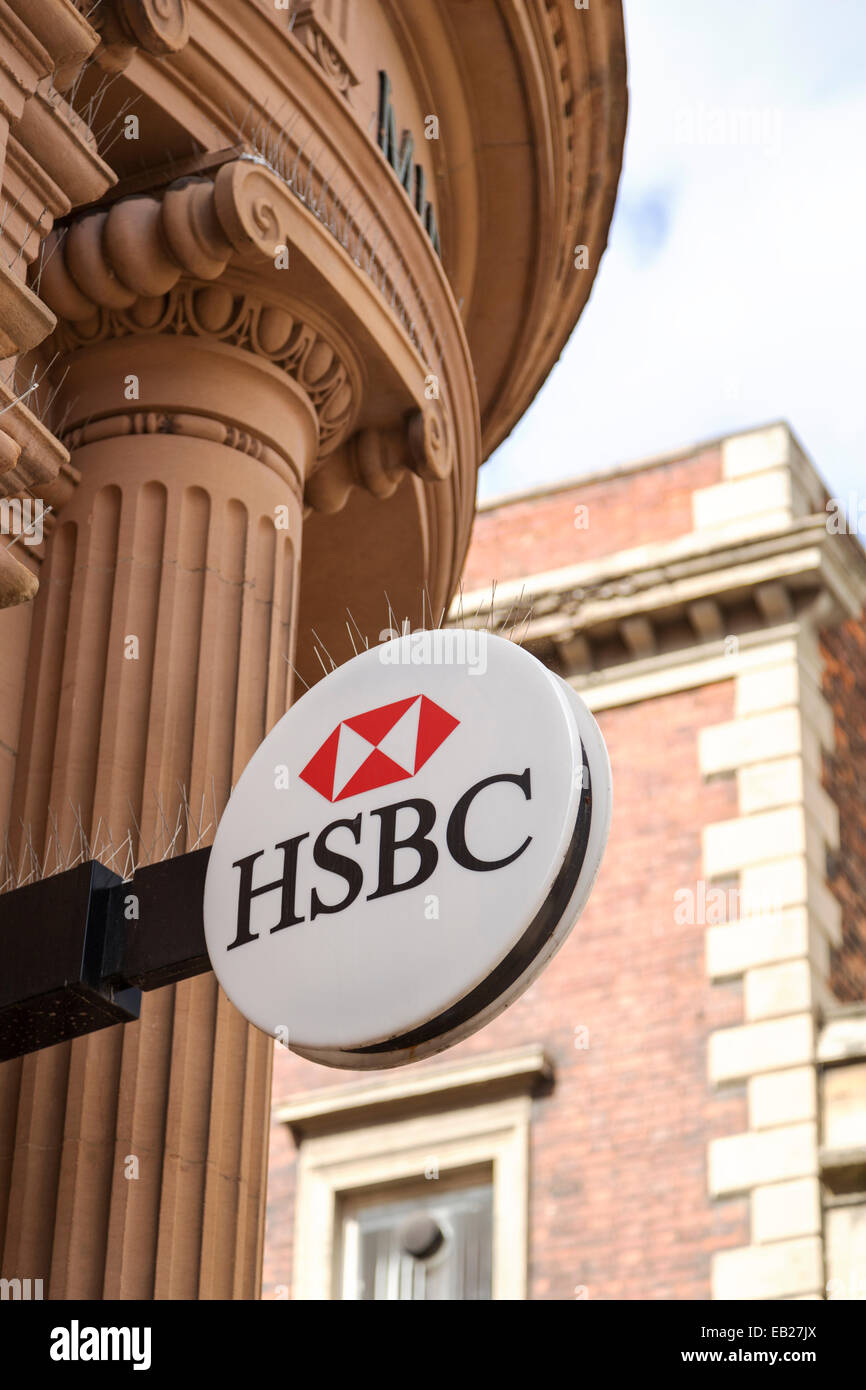 UK, Lincoln, HSBC logo displayed above the bank. Stock Photo