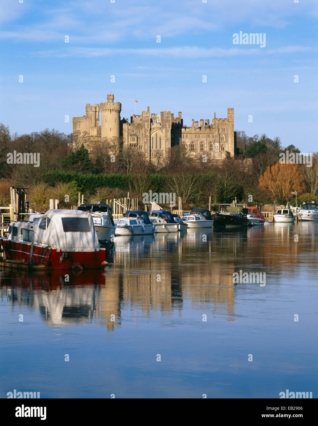 A view of Arundel  Castle and the River Arun on a winter morning, West Sussex, UK Stock Photo