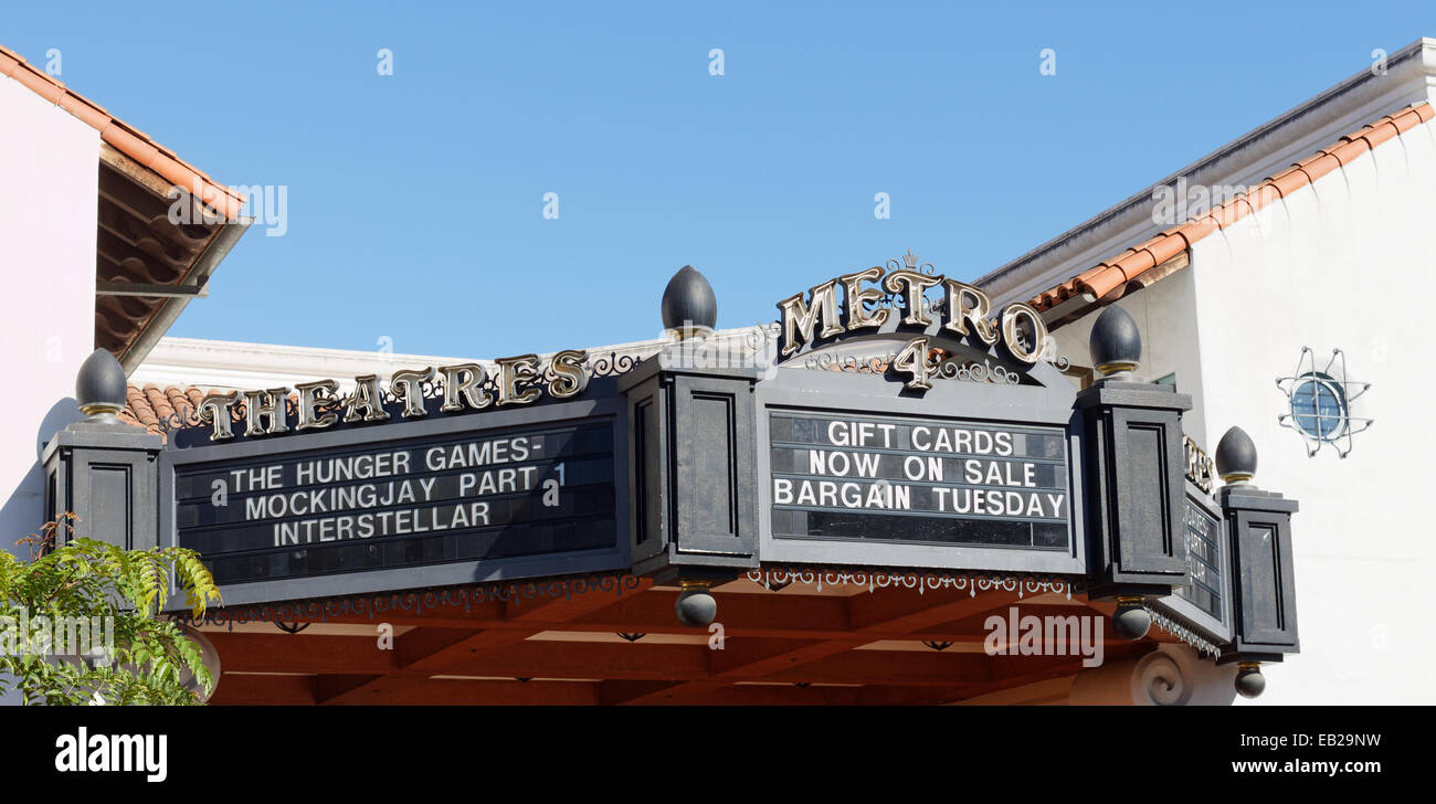 Hunger Games Mockingjay marquee at a downtown Santa Barbara theatre Stock Photo