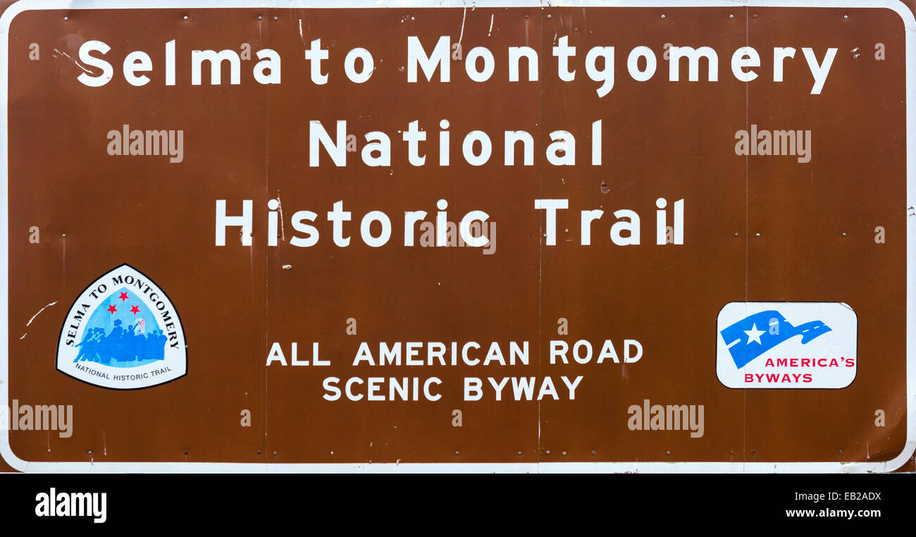 Road sign for historic trail of Selma to Montgomery Voting Rights march, Selma, Alabama, USA Stock Photo