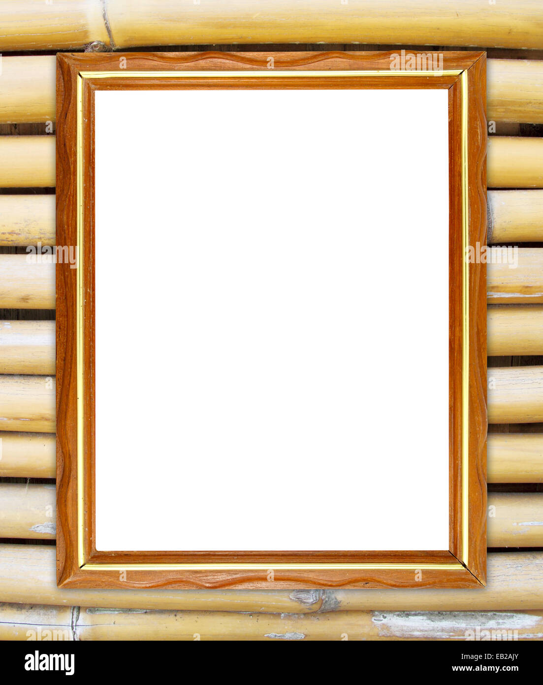 blank wood frame on bamboo wall background Stock Photo - Alamy