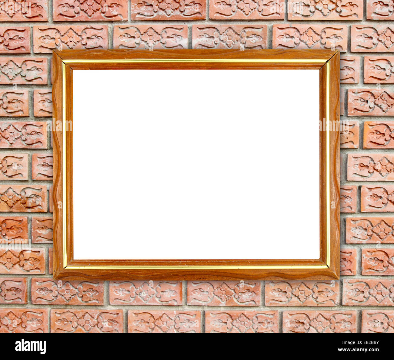 blank wood frame on brick stone wall background Stock Photo - Alamy