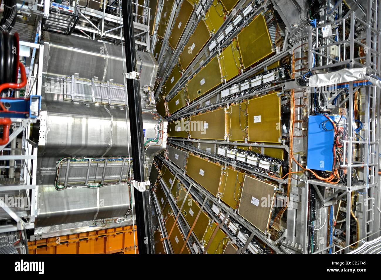 The ATLAS Cavern, located 92 meters below ground, holds the Large Hadron Collider, a particle accelerator at the European Organization for Nuclear Research. Stock Photo