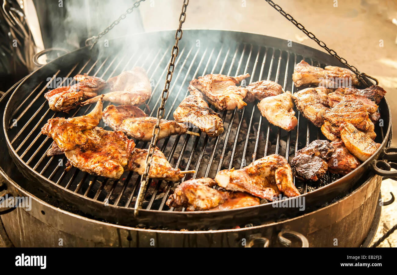 Duck wings on grill Stock Photo - Alamy
