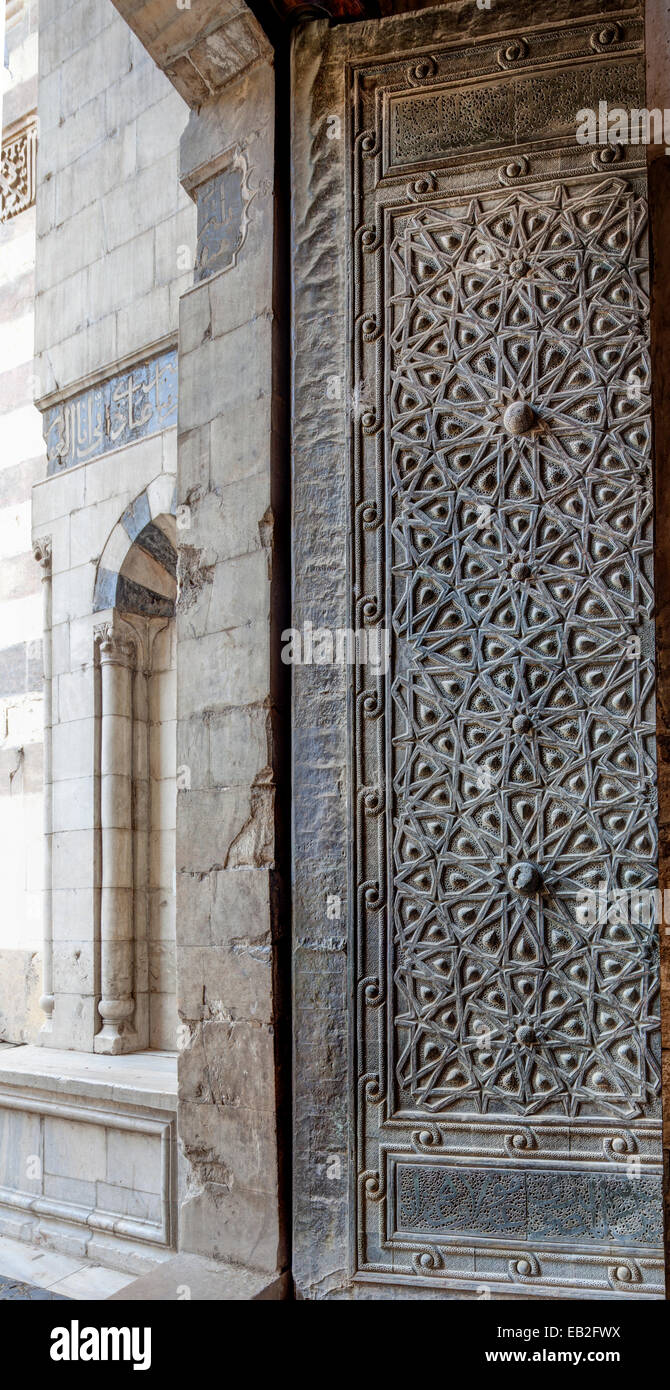 detail of entrance door, Khanqah of Baybars al-Jashinkir, Cairo, Egypt Stock Photo