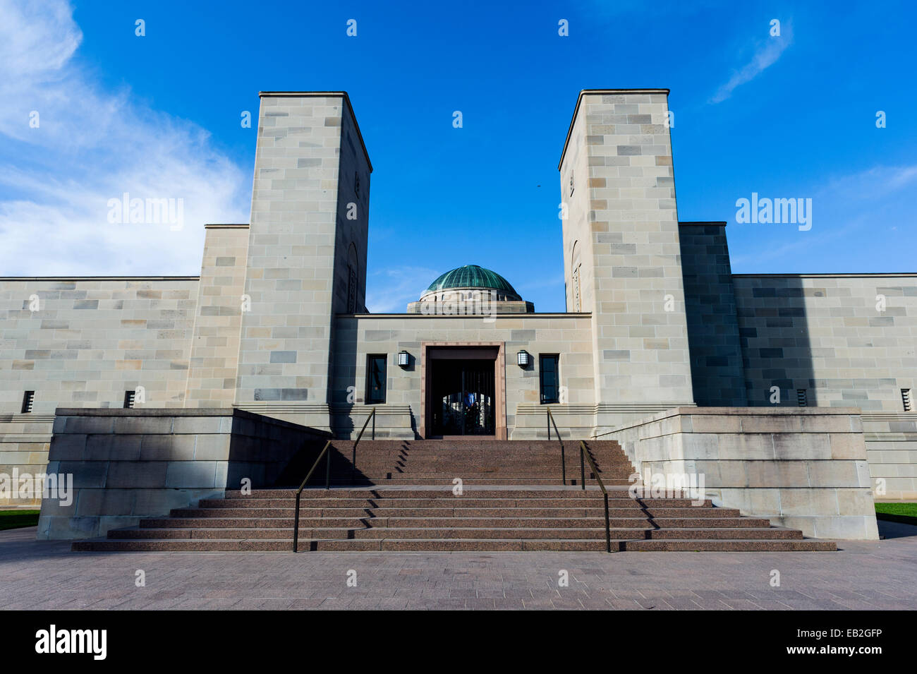 The imposing entrance to the Australian War Memorial from the ANZAC Parade. Stock Photo