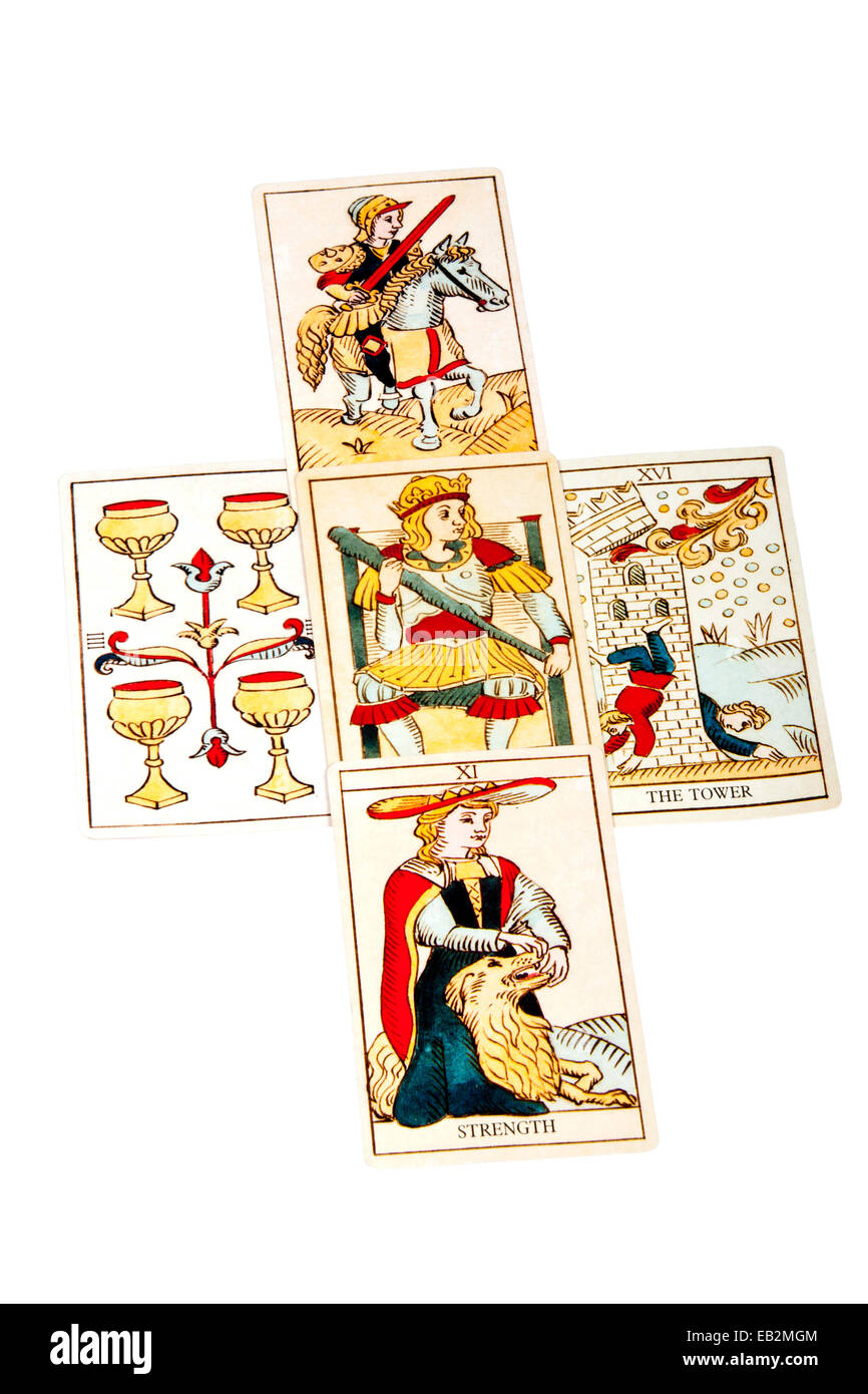 tarot cards set out in five spread Stock Photo