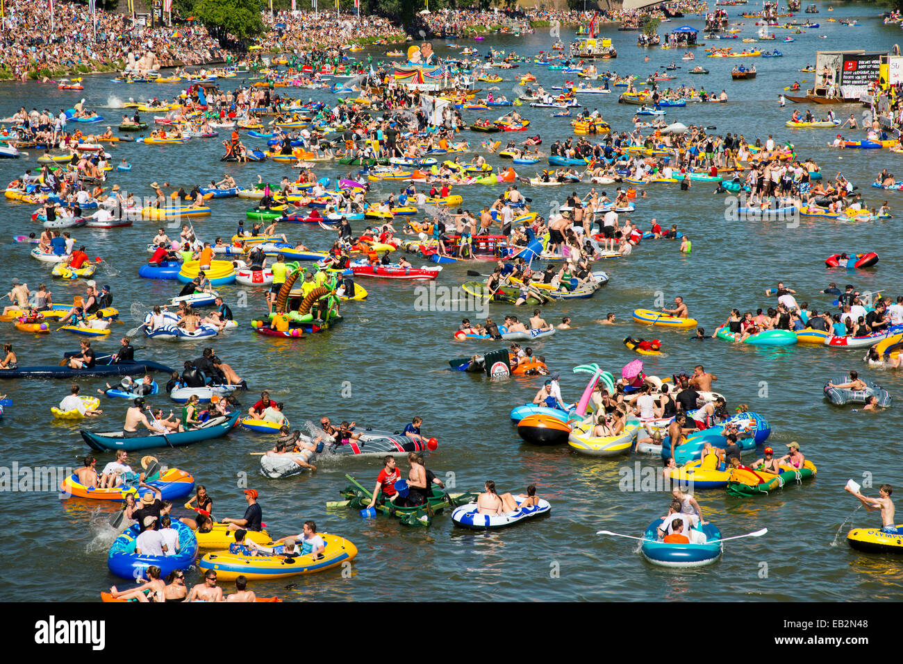 'Nabada', a traditional water parade on the Danube River on Swear Monday, Ulm, Baden-Württemberg, Germany Stock Photo