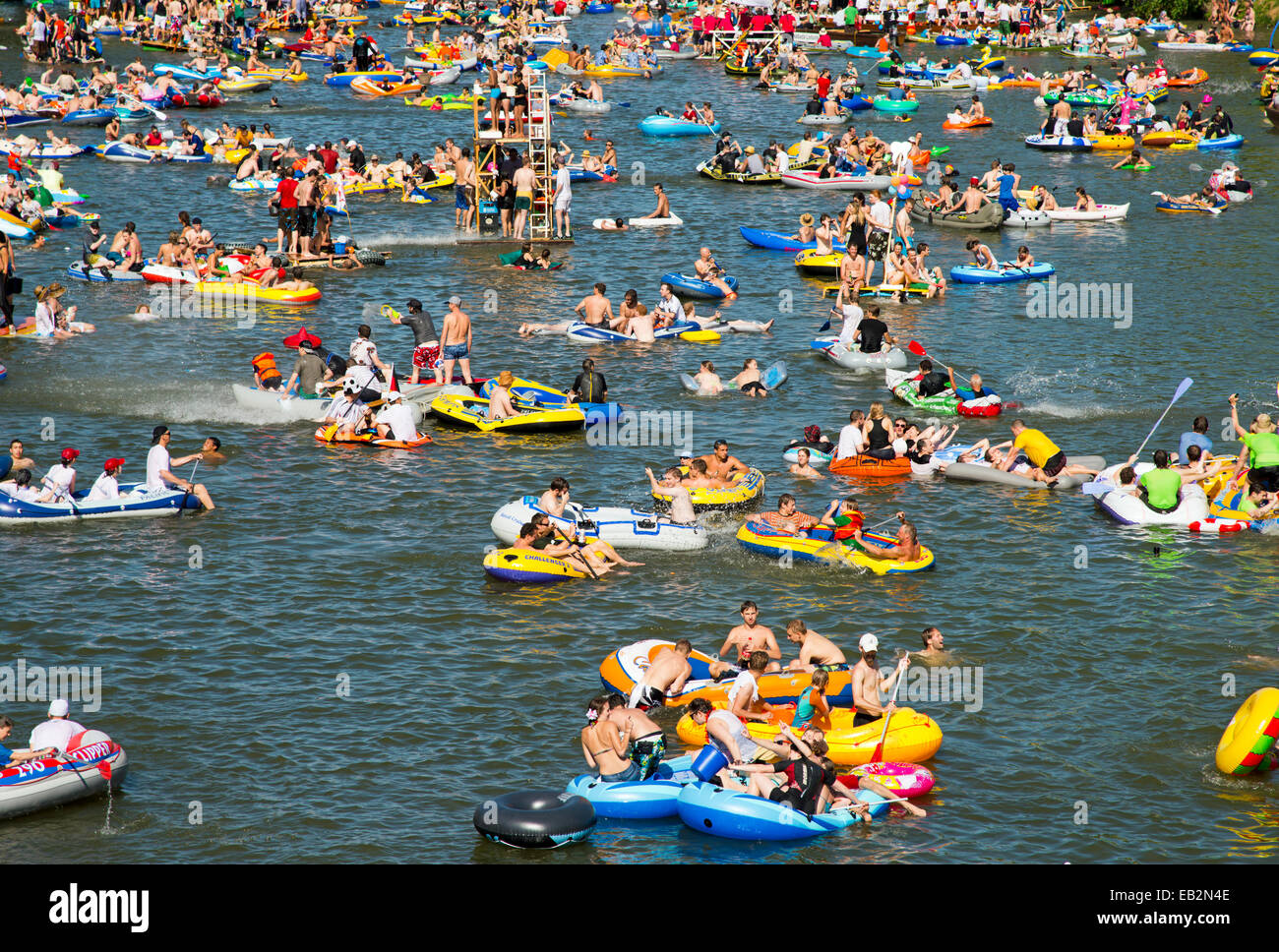 "Nabada", a traditional water parade on the Danube River on Swear