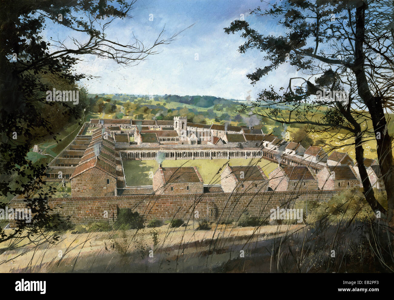 Illustration of Mount Grace Priory, North Yorkshire, UK by Ivan Lapper Stock Photo
