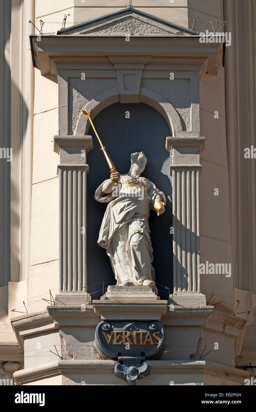 Sculpture of Veritas, goddess of Truth, on the baroque town hall
