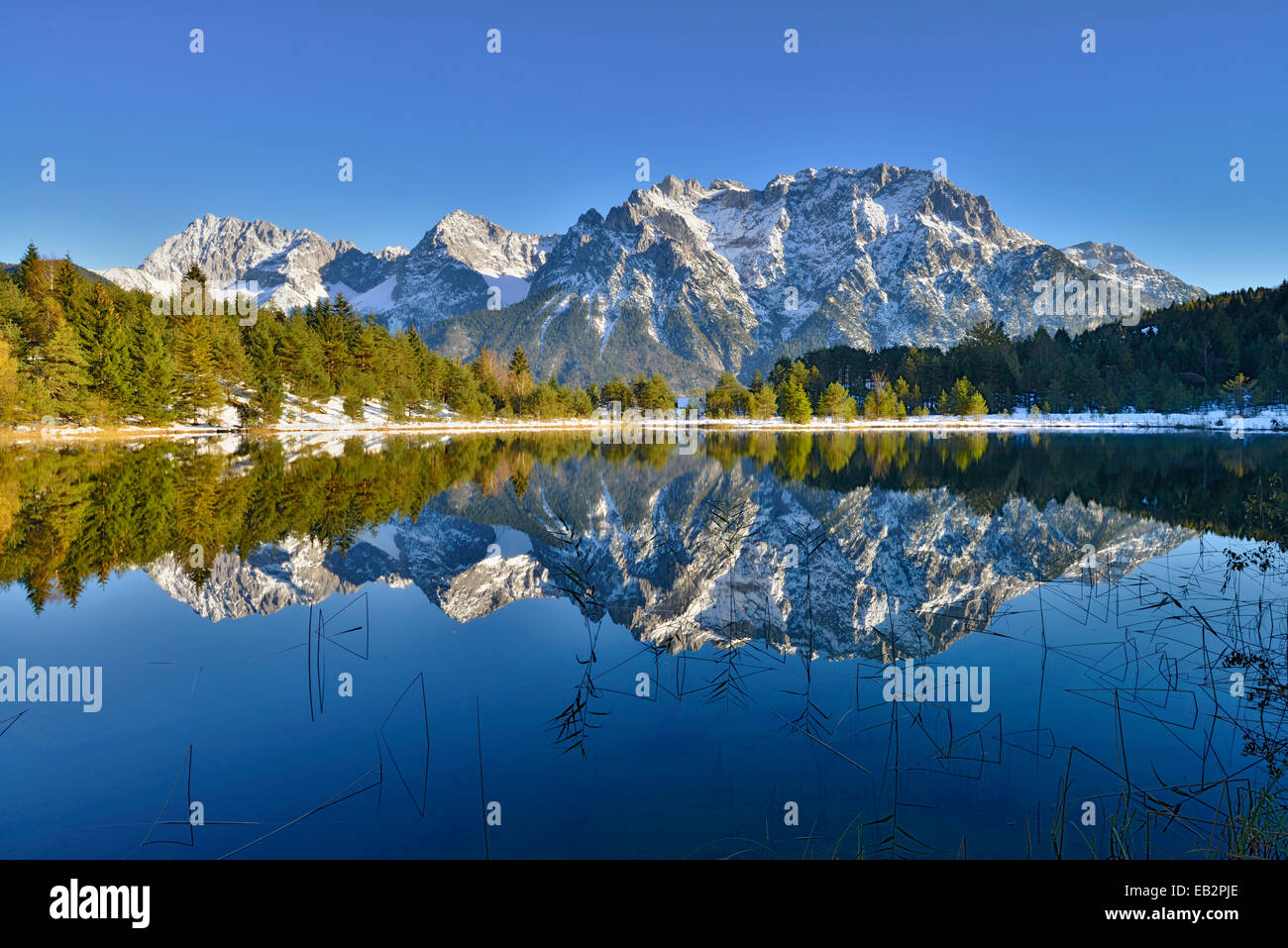 Lake Luttensee and Westliche Karwendelspitze, Mittenwald, Bavaria ...