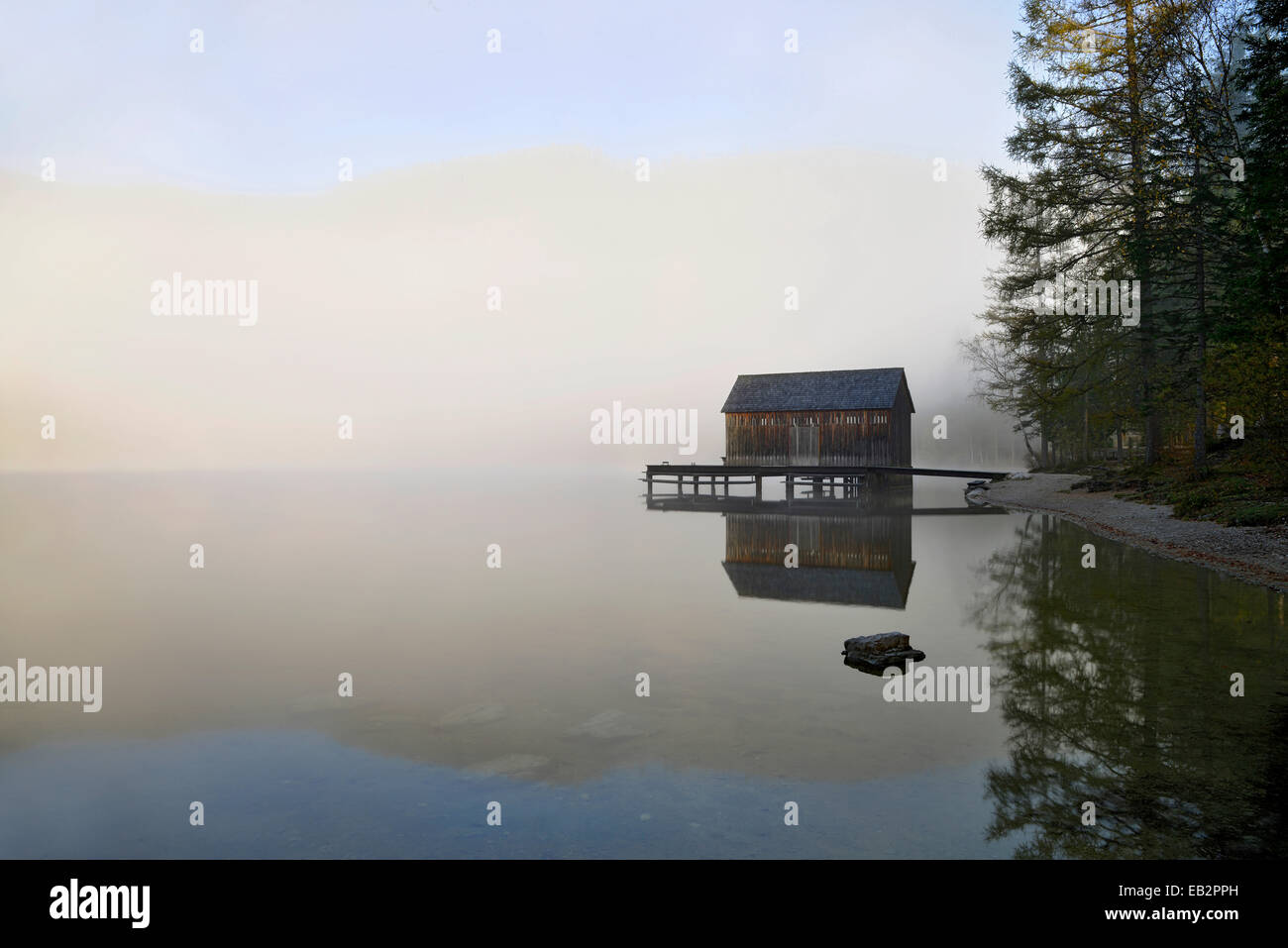 Boathouse on Lake Ödensee, Pichl-Kainisch, Styria, Austria Stock Photo