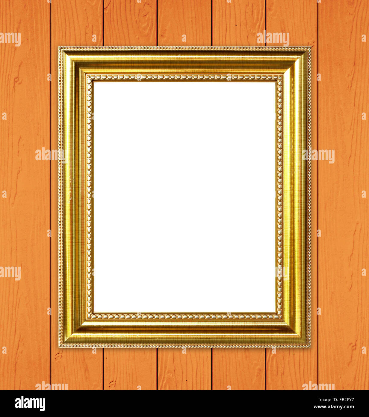 blank golden frame on wood wall background Stock Photo Alamy