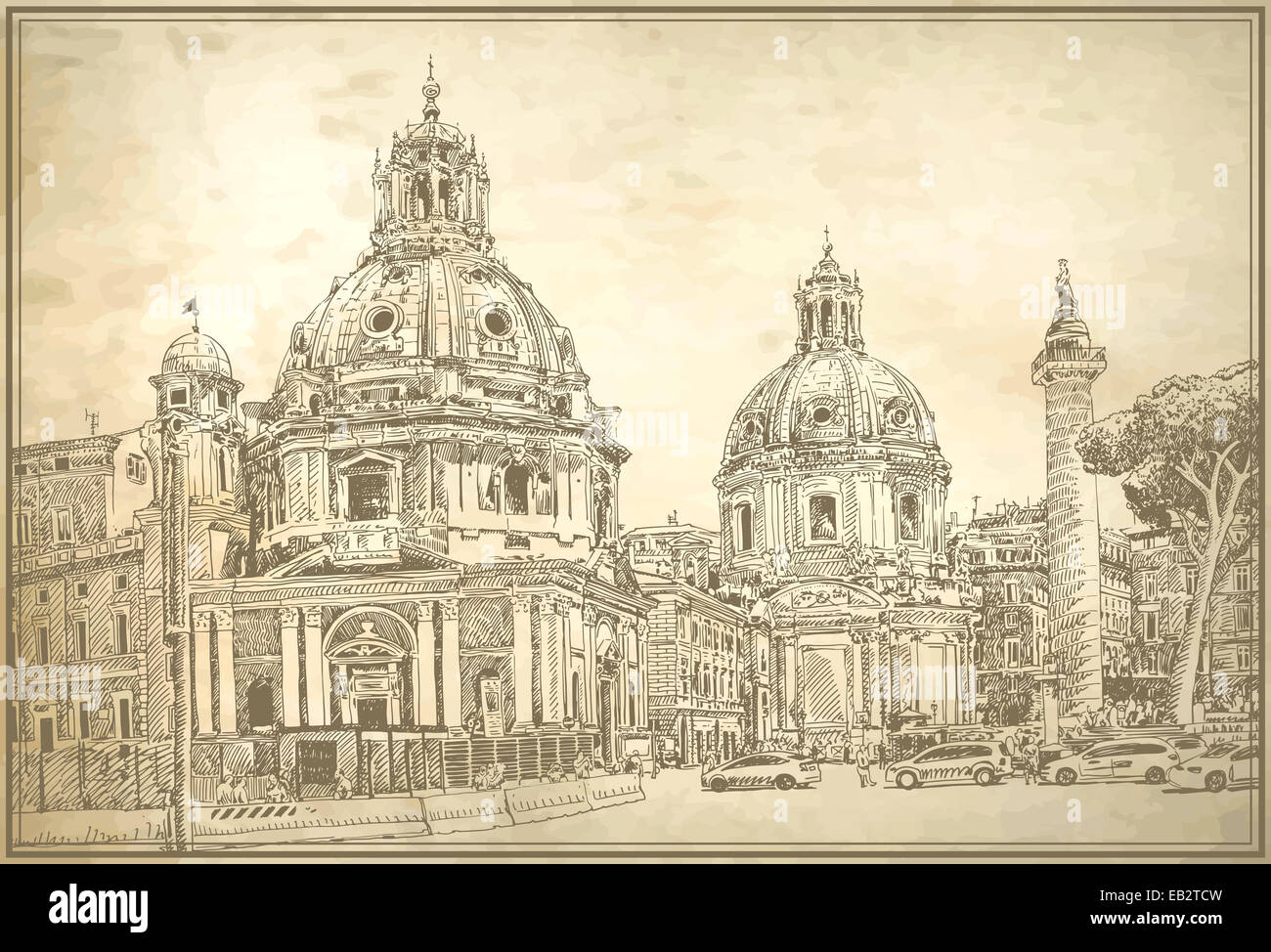 original digital drawing of Rome Italy cityscape Stock Photo - Alamy