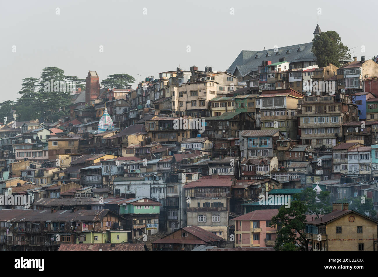 Cityscape of Shimla, densely built area, Shimla, Himachal Pradesh, India Stock Photo