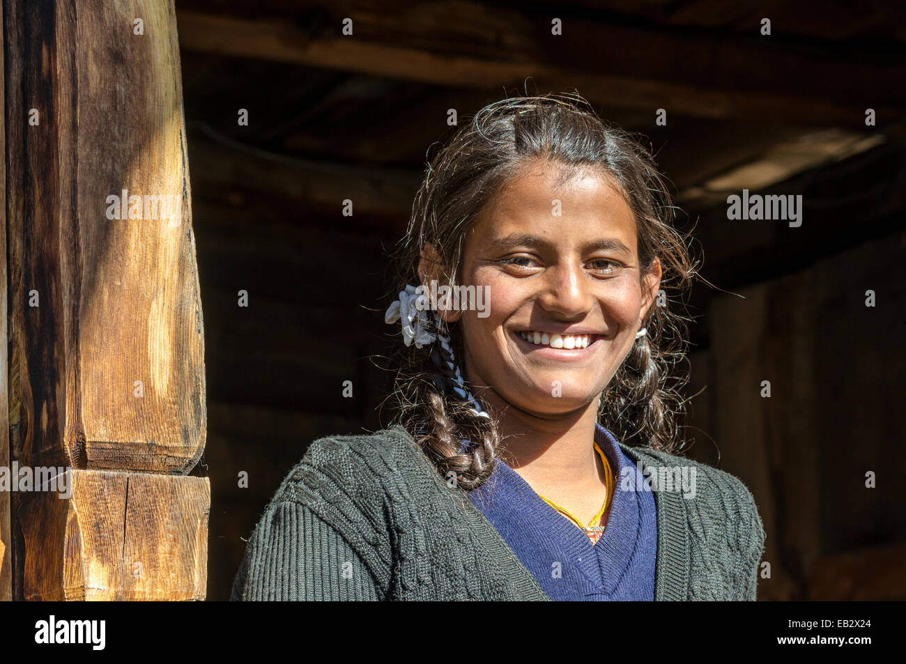 Smiling local girl, Chitkul, Himachal Pradesh, India Stock Photo