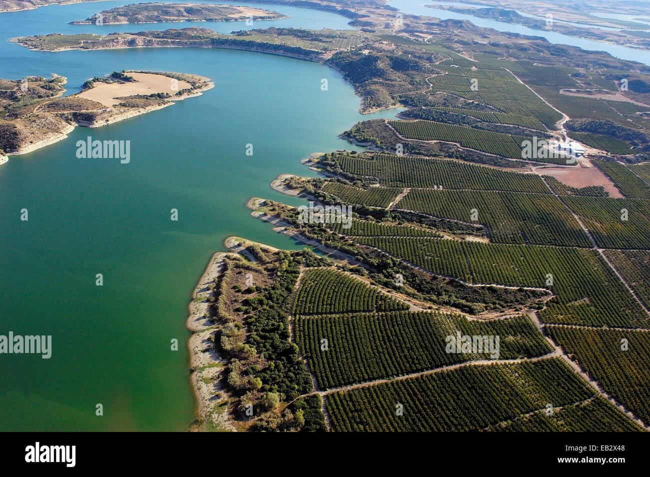 The Caspe Sea, The Aragon Sea, Reservoir of Mequinenza, a man made reservoir formed by a dam on the Ebro River. Stock Photo