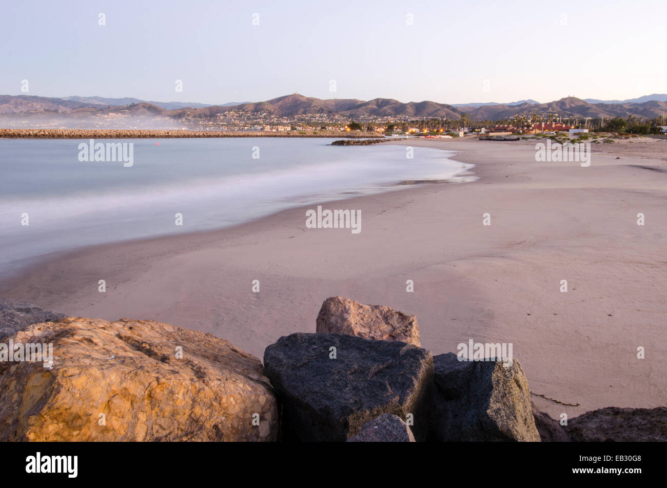 Early morning time exposure over Ventura Harbor from the jetty in Ventura, California. Stock Photo