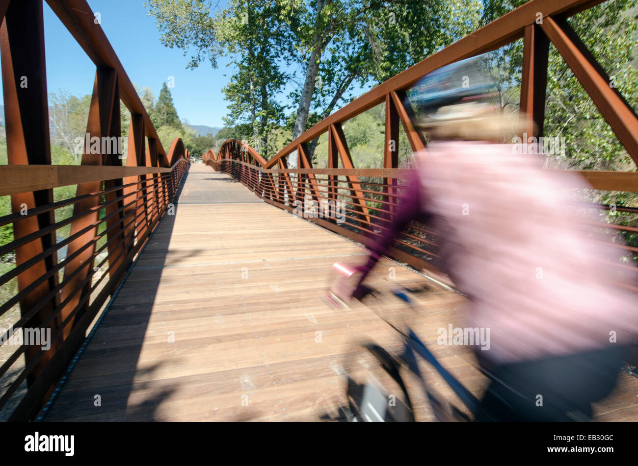 Cyclist on a bridge over San Antonio Creek along the Ojai to Ventura