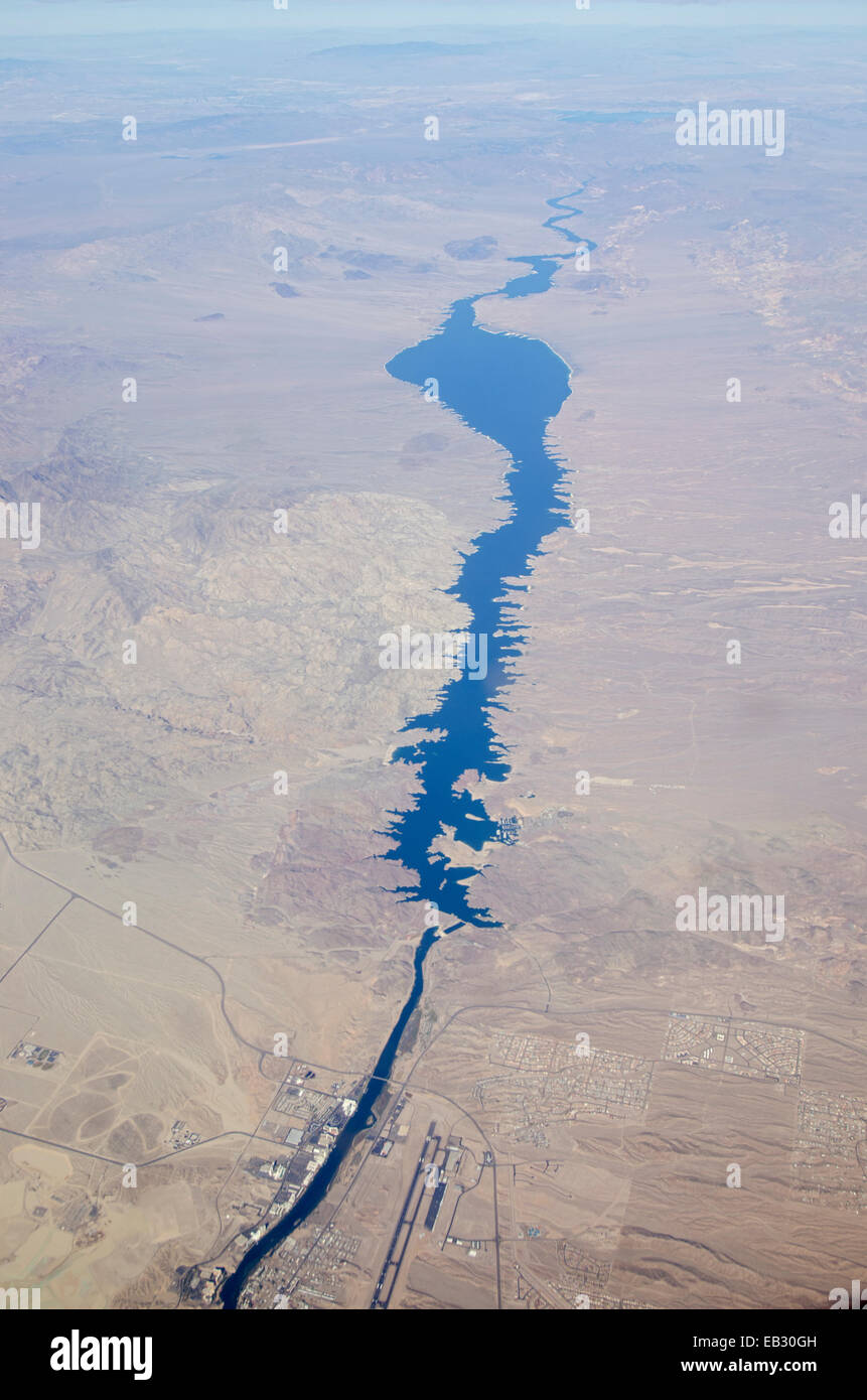 Aerial of Lake Mohave and Bullhead City. Stock Photo