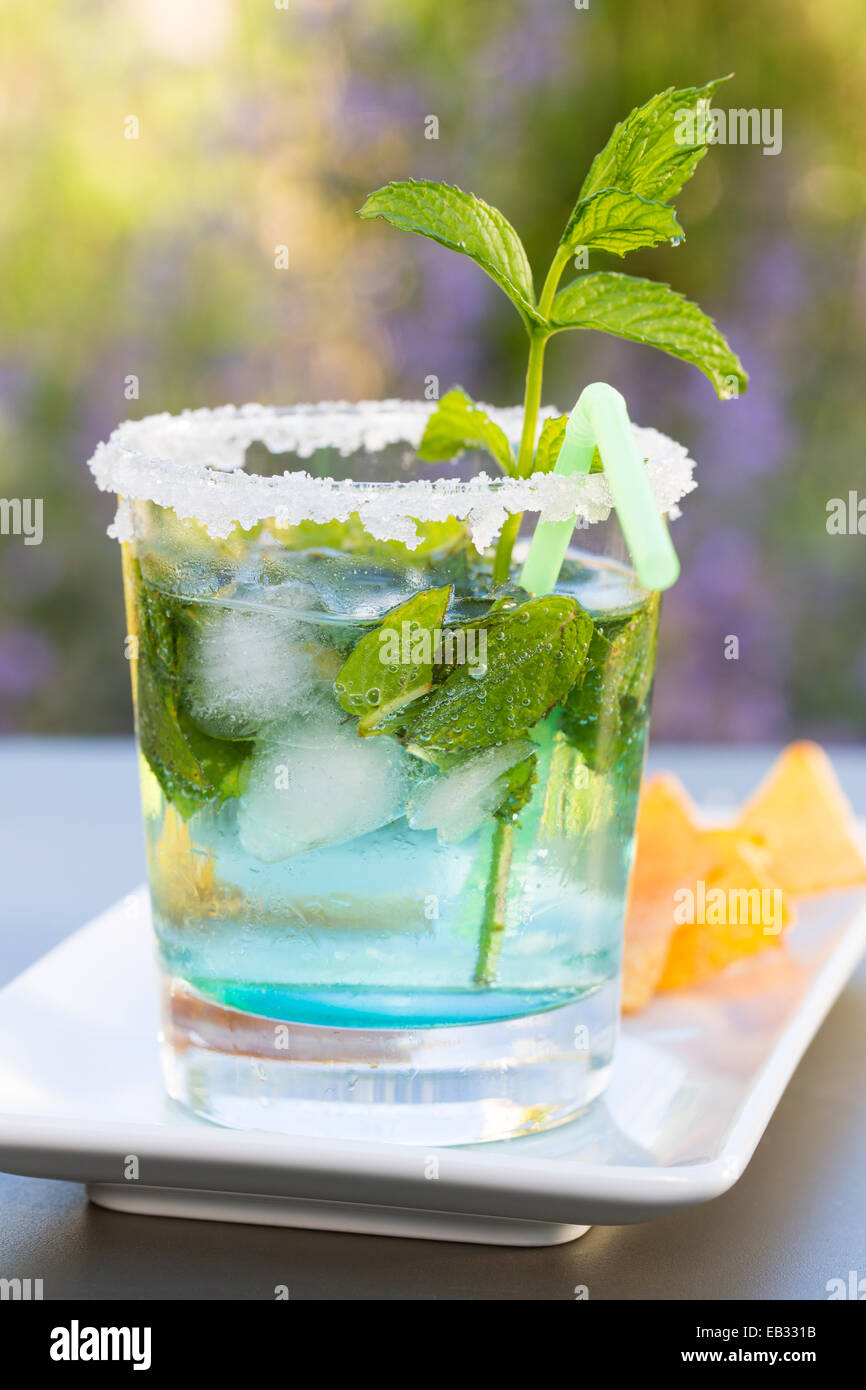 alcohol, rum, mint, ice, chips Stock Photo