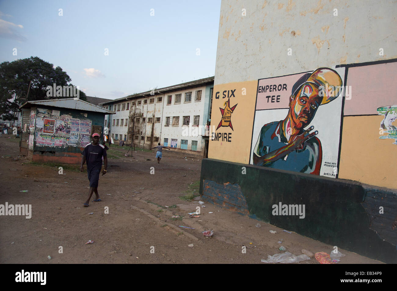 Harare, Zimbabwe. 24th Nov, 2014. A resident walks by a wall painted