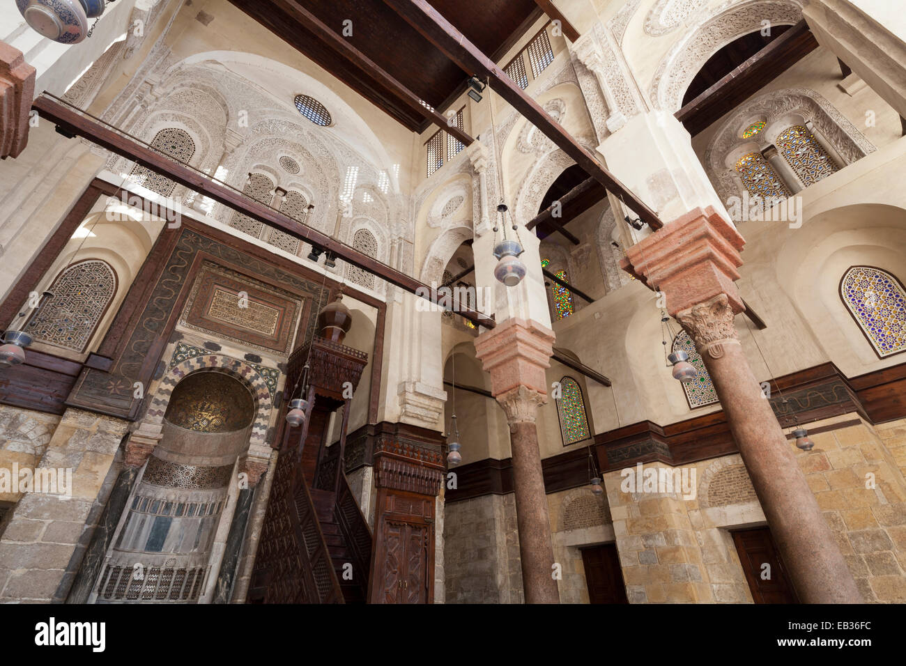 interior of madrasa, Complex of Qalawun, Cairo, Egypt Stock Photo