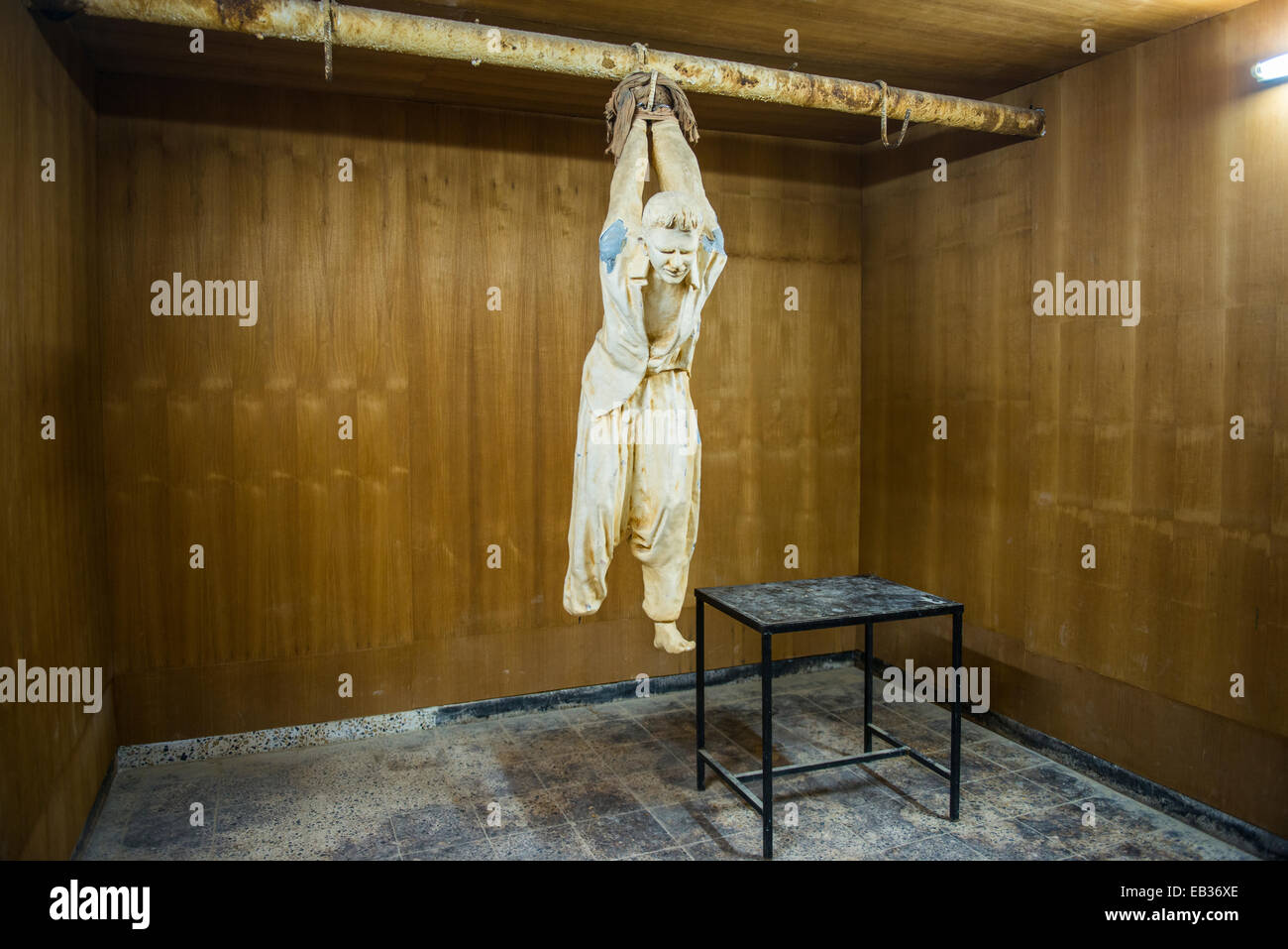 Tortured puppet in the Amna Suraka or Red Security Museum, former headquarters of the Iraqui intelligence service, Sulaymaniyah Stock Photo