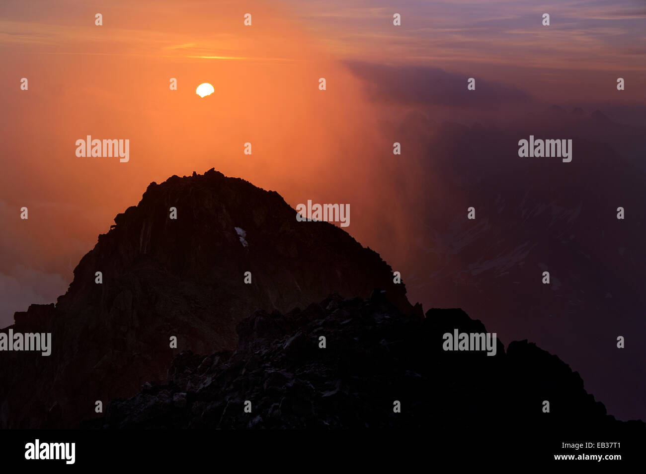 Mt Hohes Licht, summit at sunrise, Oberstdorf, Oberallgäu, Allgäu, Swabia, Bavaria, Germany Stock Photo