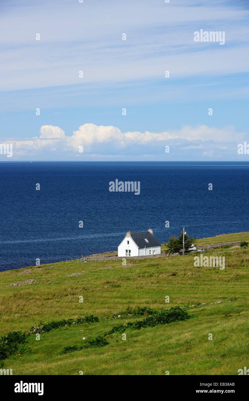 Isolated farmhouse on the Atlantic coast, Isle of Skye, Inner Hebrides, Scotland, United Kingdom Stock Photo