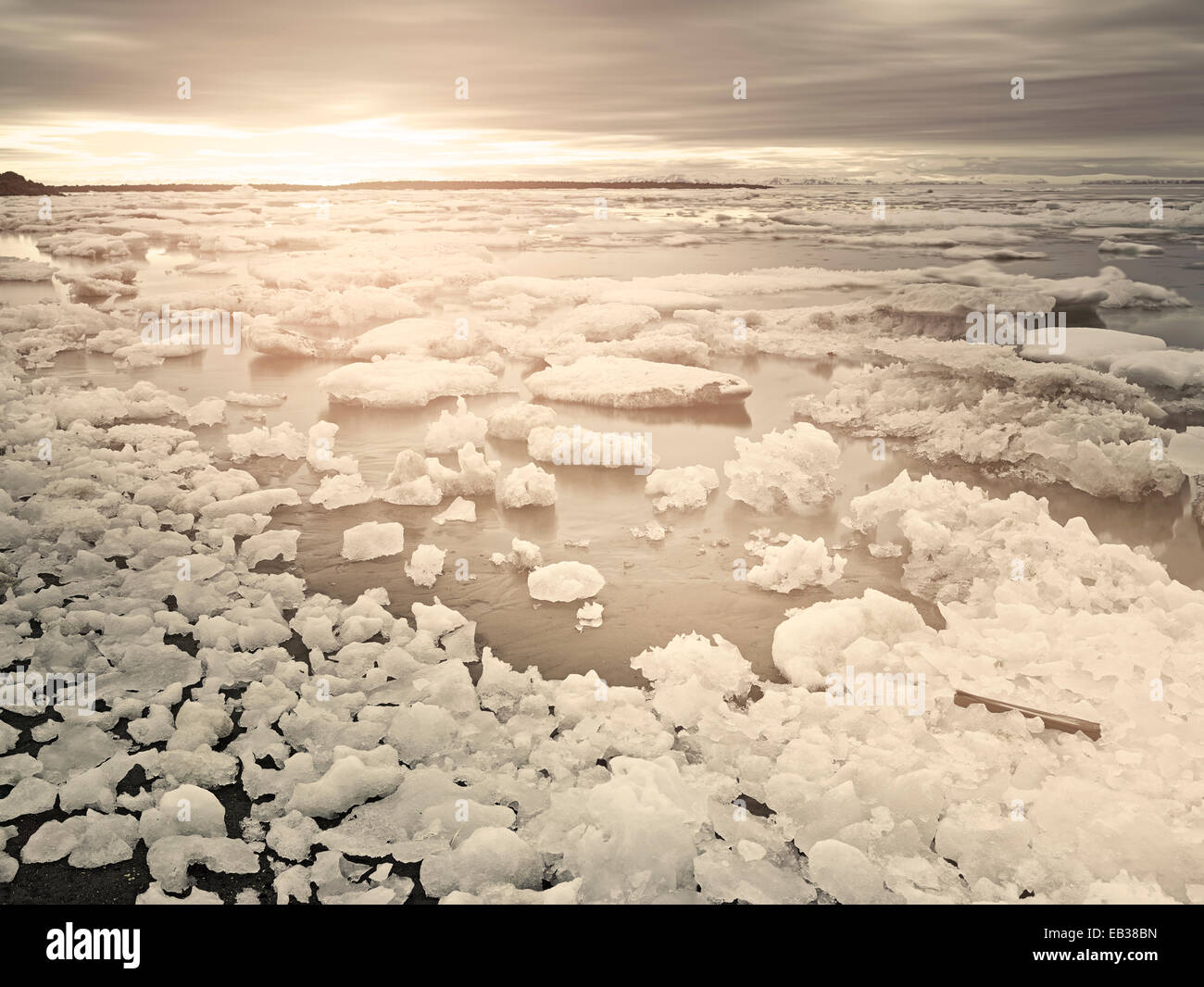 Ice floes in the midnight sun, Spitsbergen Island, Svalbard Archipelago, Svalbard and Jan Mayen