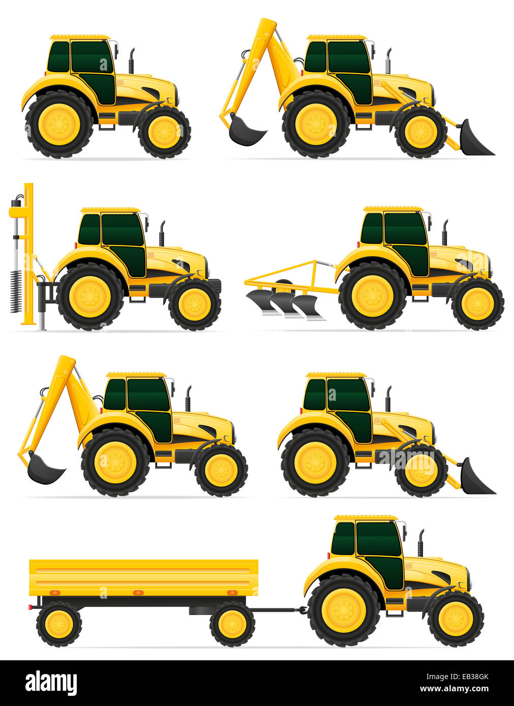 set icons yellow tractors illustration isolated on white background ...