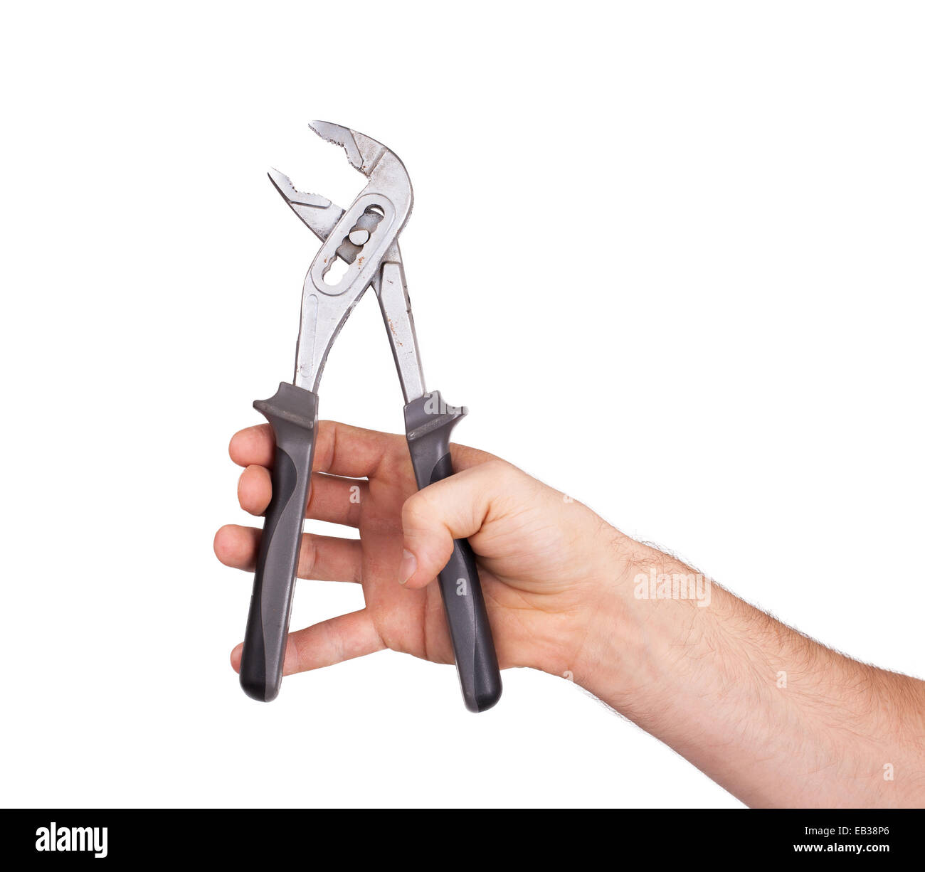 Pair of steel mole grips with adjustable jaws for increased torque used