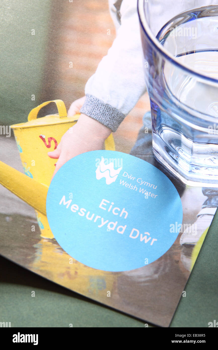 Welsh Water - Dwr Cymru water service provider with glass of water on leaflet Stock Photo