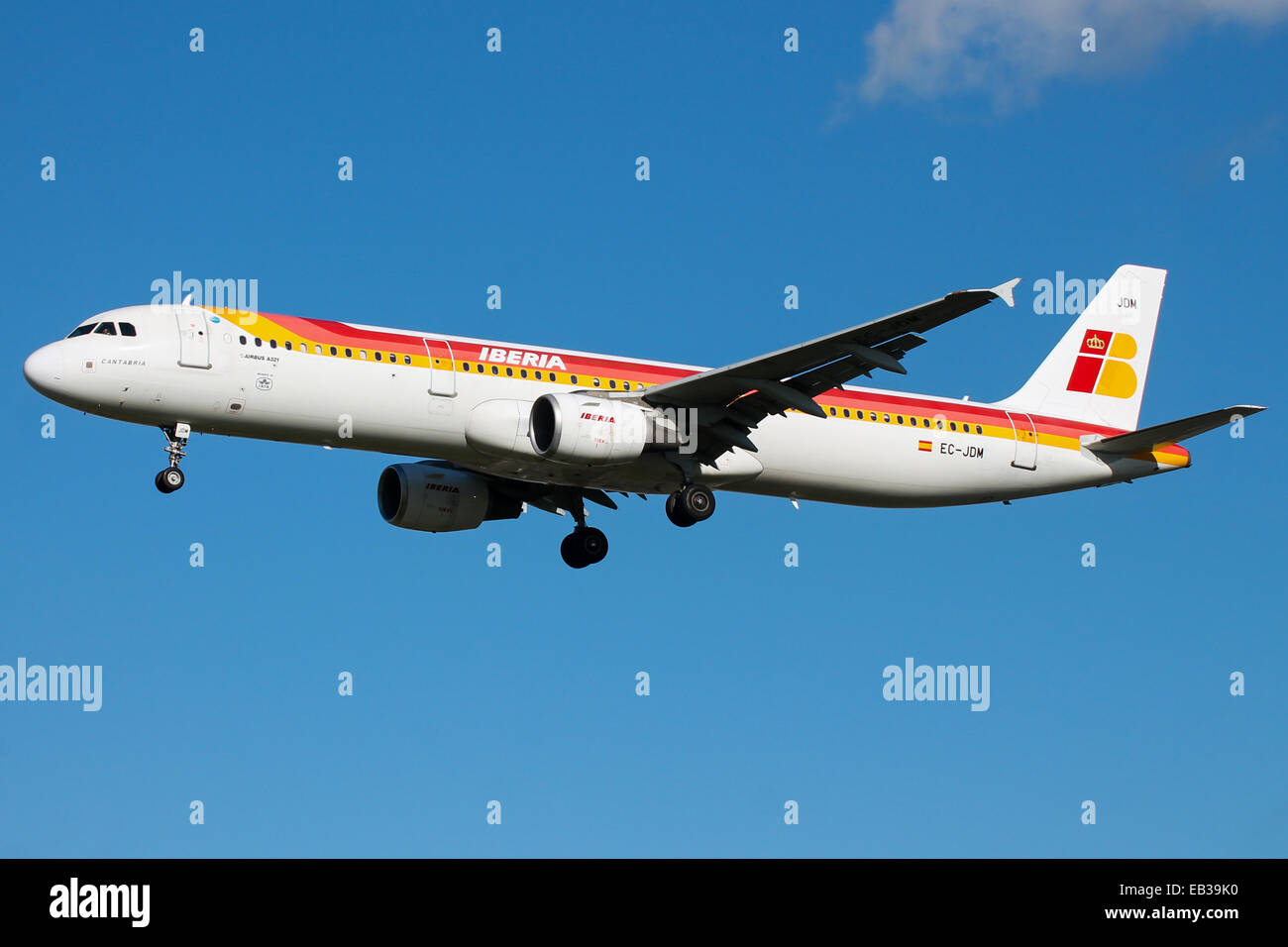 Iberia Airbus A321 approaches runway 27L at London Heathrow airport. Stock Photo