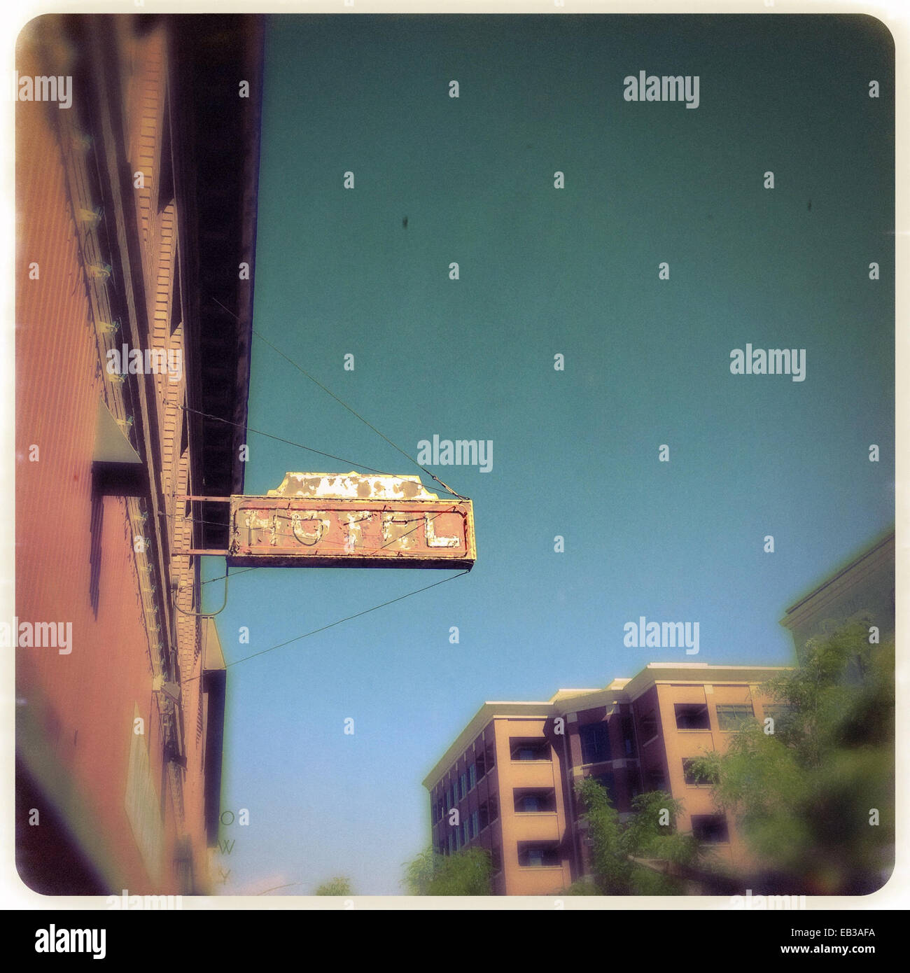 Hotel sign in city - Smartphone Captured Stock Image