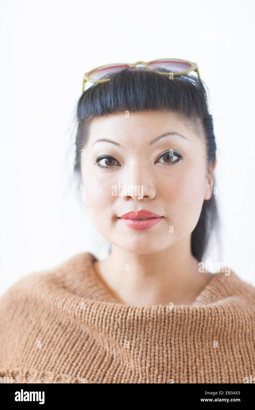 Portrait of woman with black hair Stock Photo