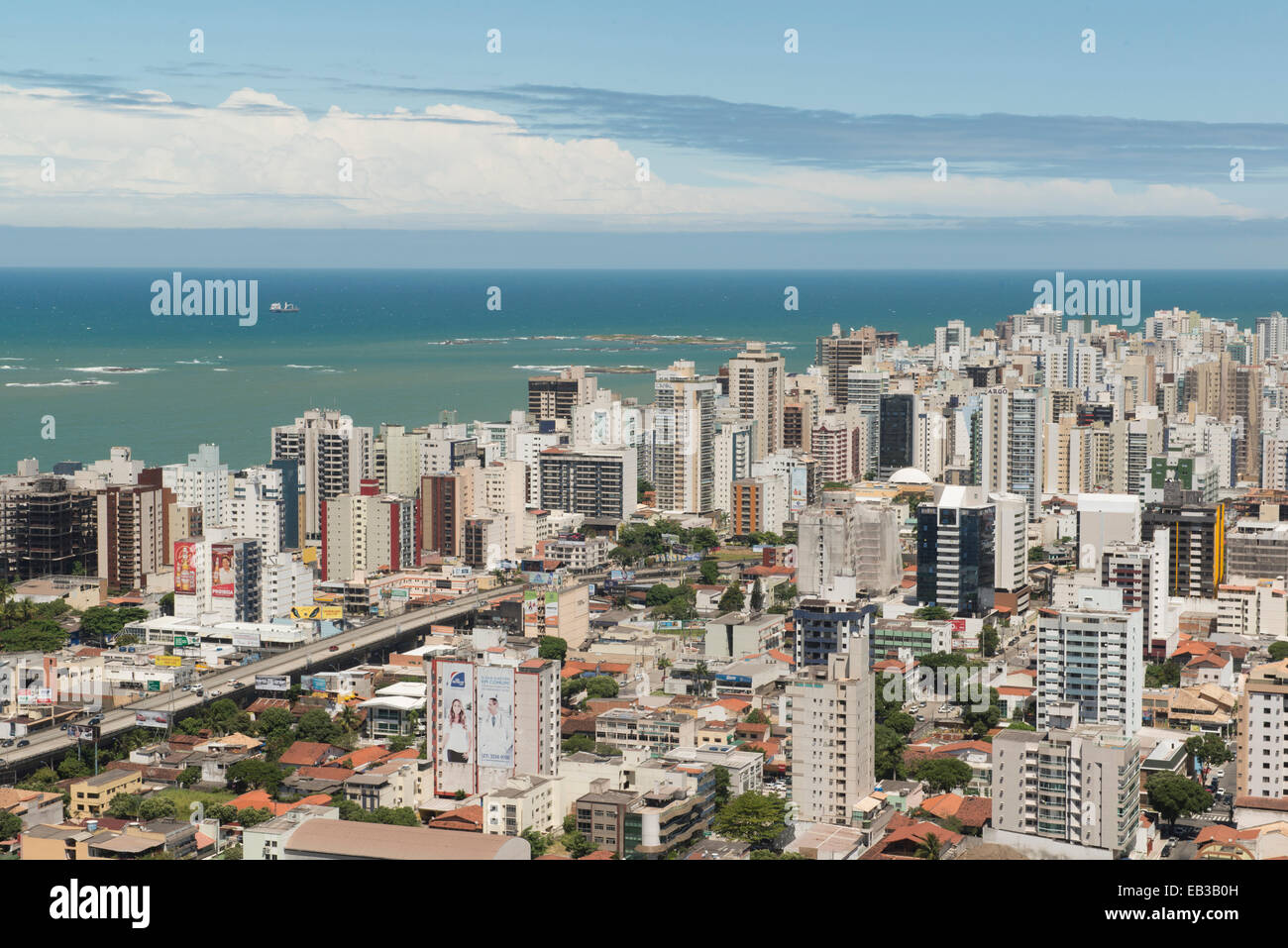 Aerial view of Vitoria cityscape and ocean, Santo, Brazil Stock Photo