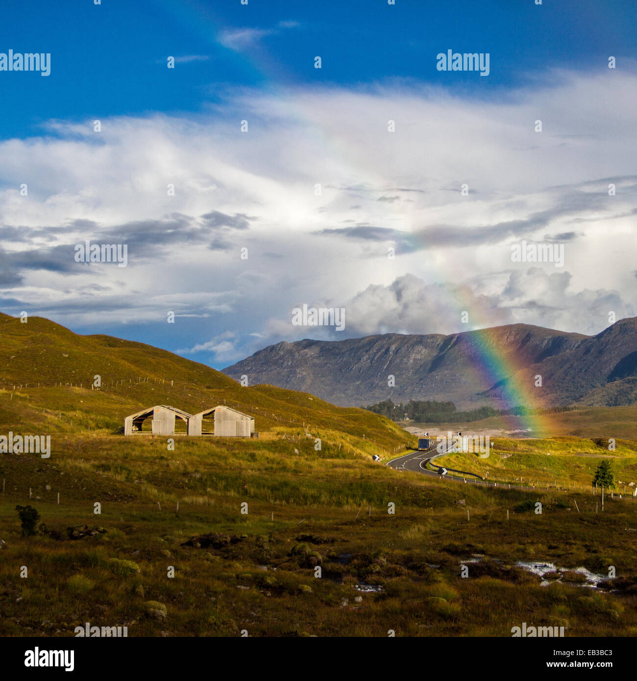 UK, Scotland, Double rainbow in mountains Stock Photo