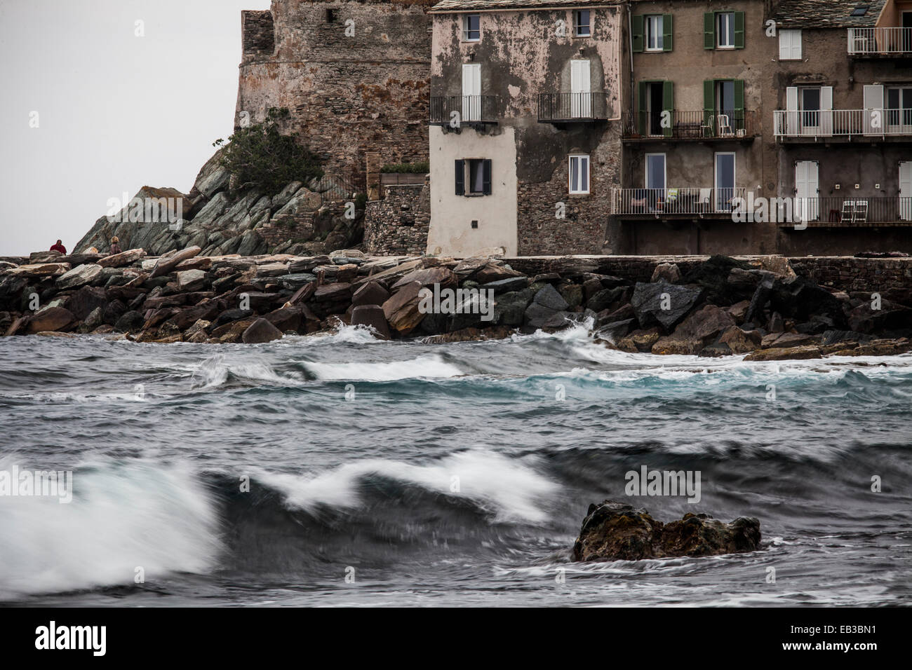 France, Corsica, Cap de Corse, Erbalunga, Building on seashore Stock Photo