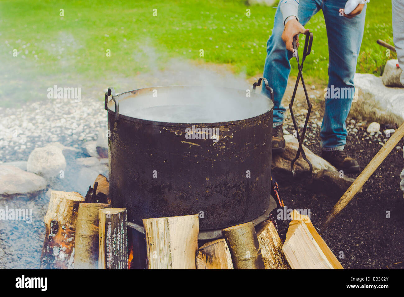 Man preparing a fish boil, Michigan, USA Stock Photo