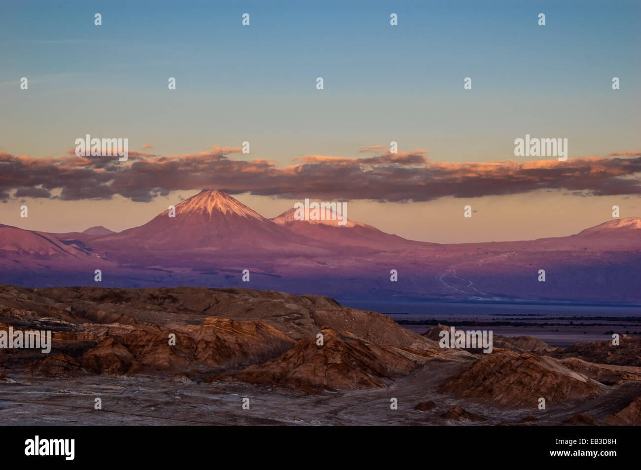 Chile, Atacama, Licancabur volcano from moon valley in Chilean Altiplano Stock Photo