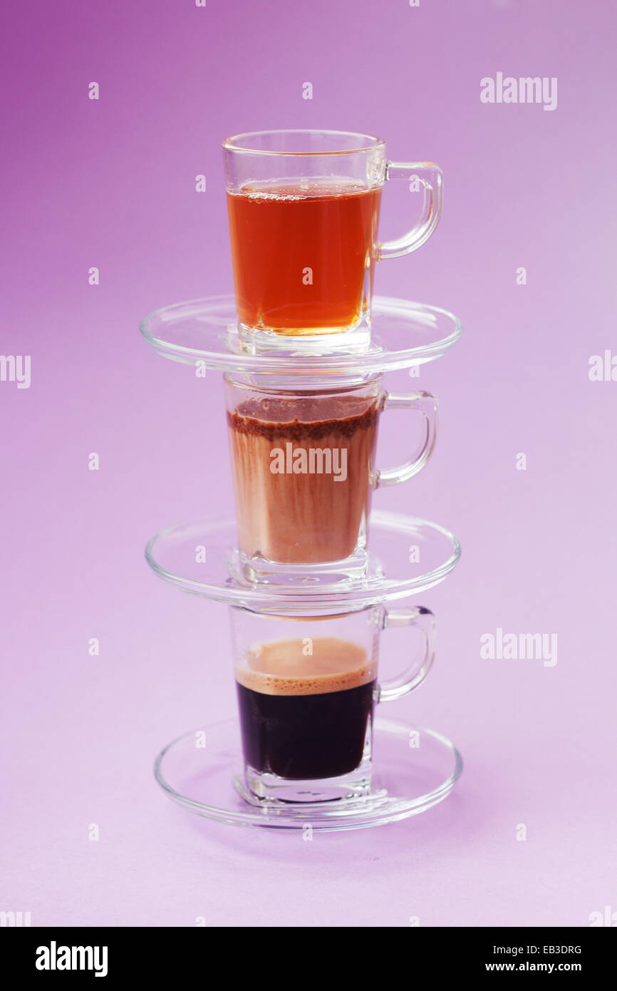 Tower of tea chocolate and coffee Stock Photo