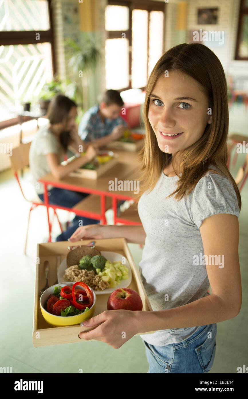 Happy School Children Holding Food Tray in Canteen Stock Photo - Image of  education, child: 142597954