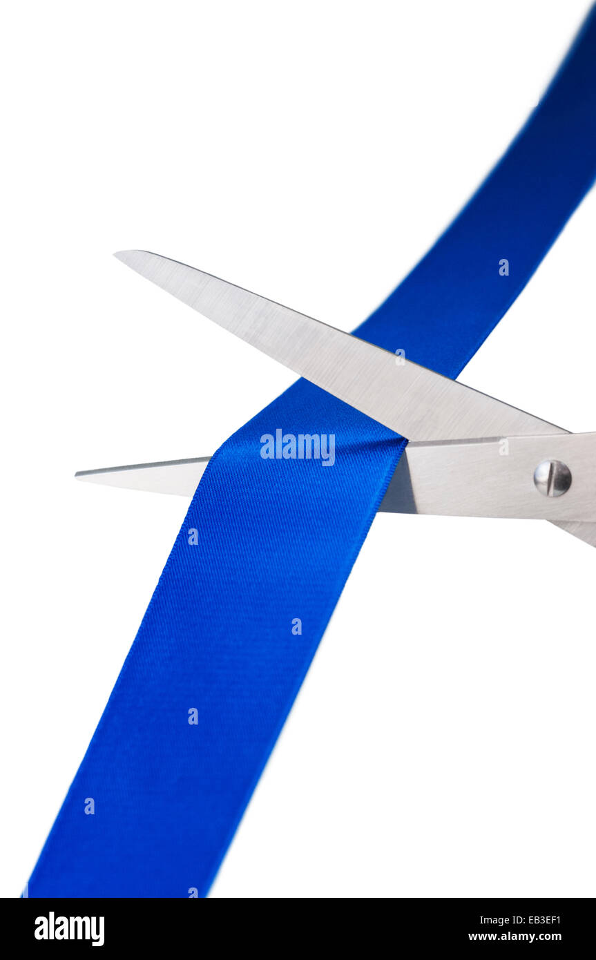 Scissors cutting blue ribbon hires stock photography and images Alamy