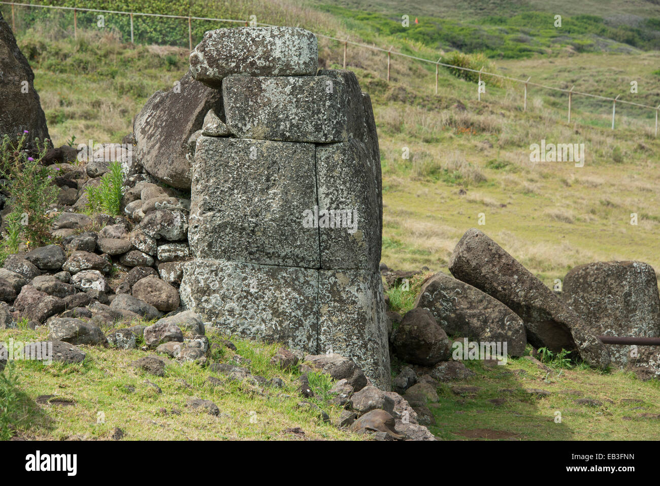 Chile, Easter Island aka Rapa Nui, Rapa Nui NP, Vinapu. Ahu Tahira important ceremonial platform with fitted slabs of basalt. Stock Photo