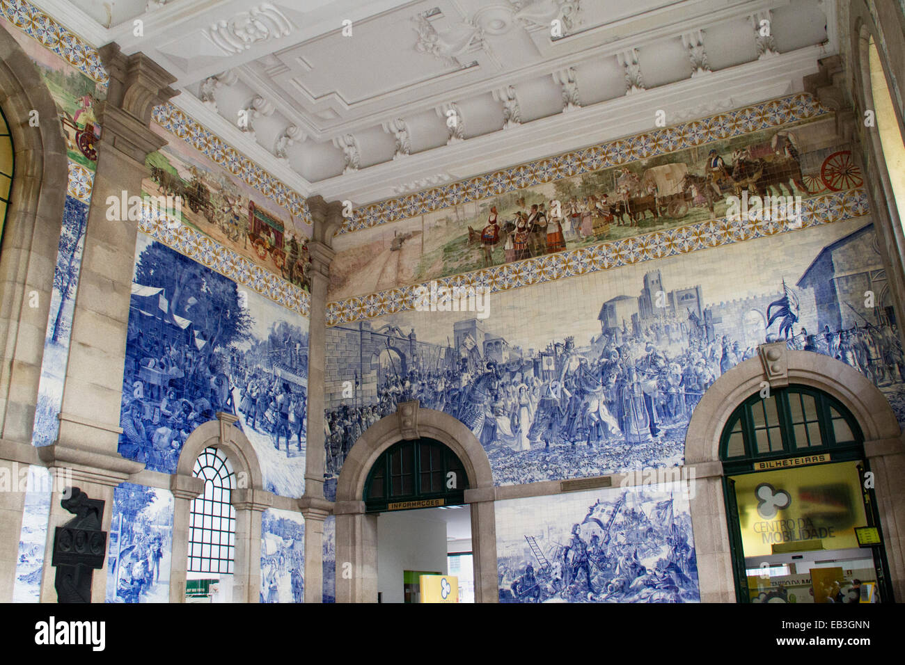 Sao Bento Station, the central railway station was buuilt in 1916 and decorated with painted ceramic tiles called azulejos by Jo Stock Photo