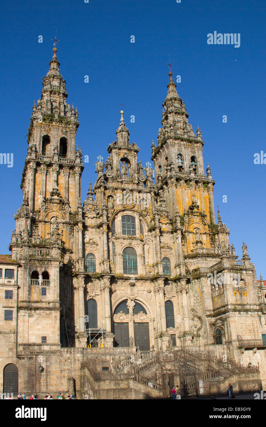 West Front of the Santiago Cathedral in baroque style added in the 18th century Santiago de Compostlea,Spain Stock Photo